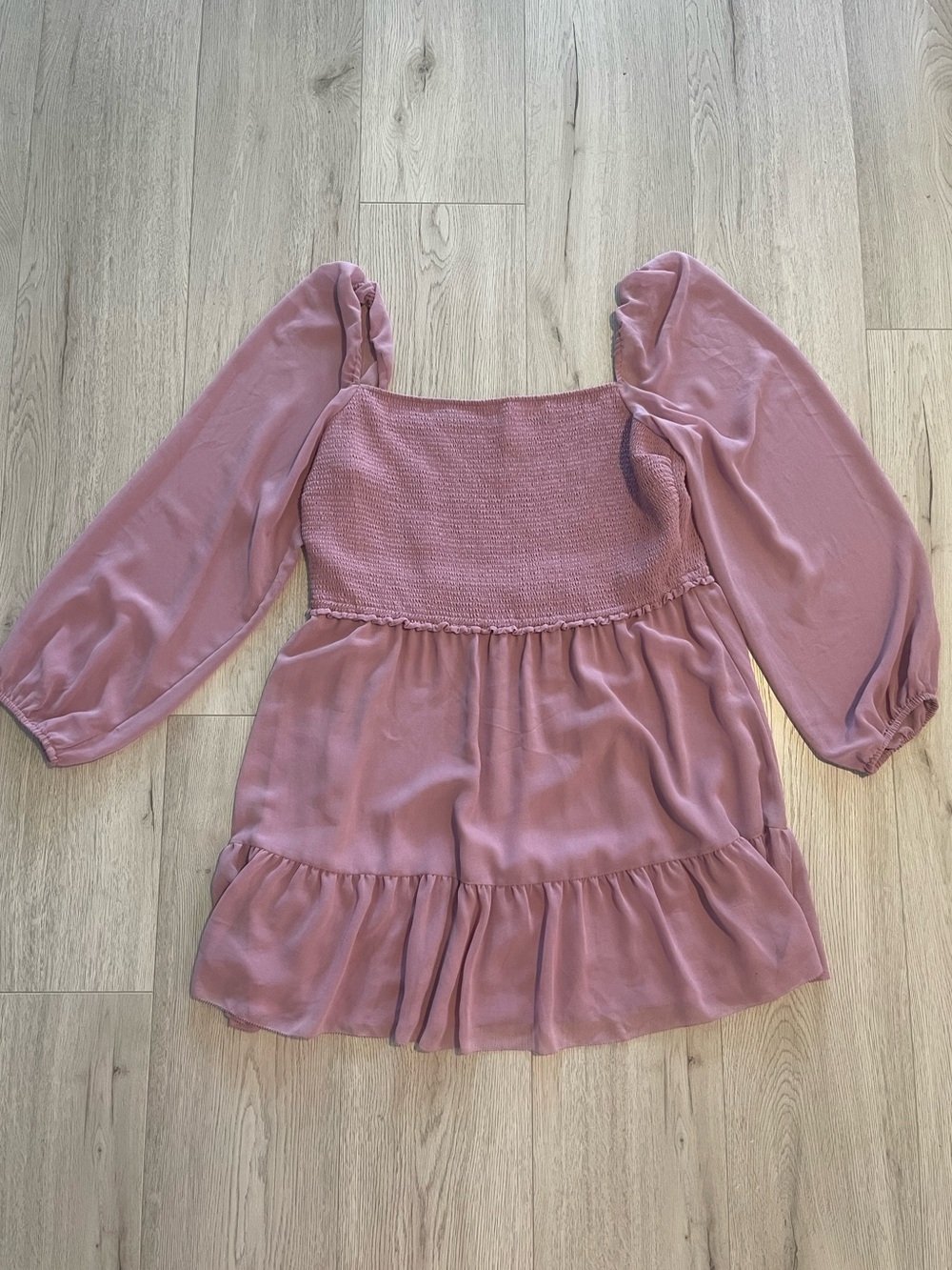 Aritzia Wilfred New Tempest Dress - Dusty Mauve Purple Tiered Long Sleeve Mini